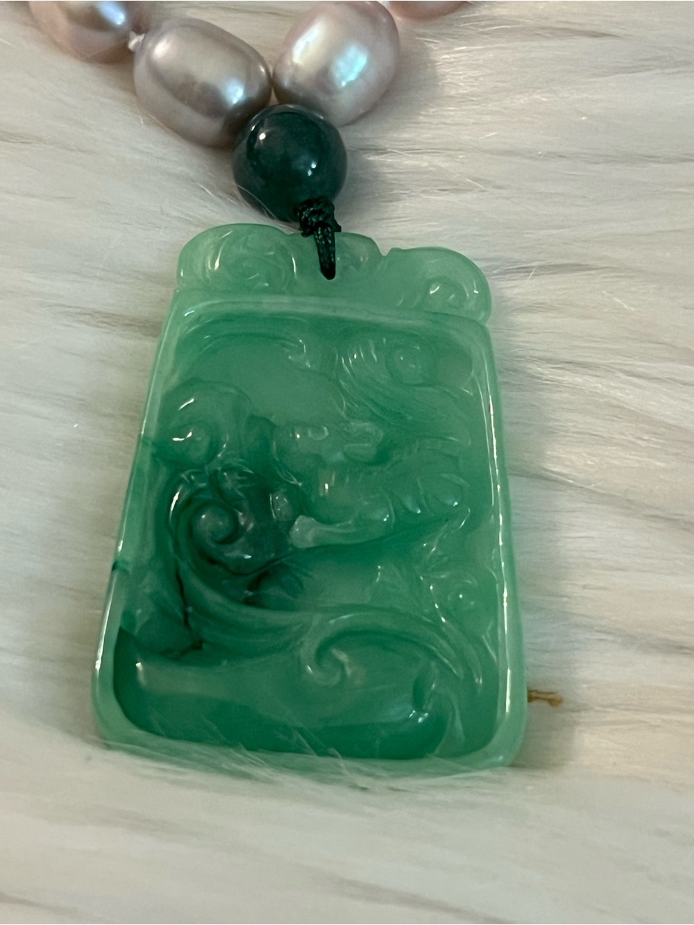 Green Jade-Style Carved Pendant Necklace